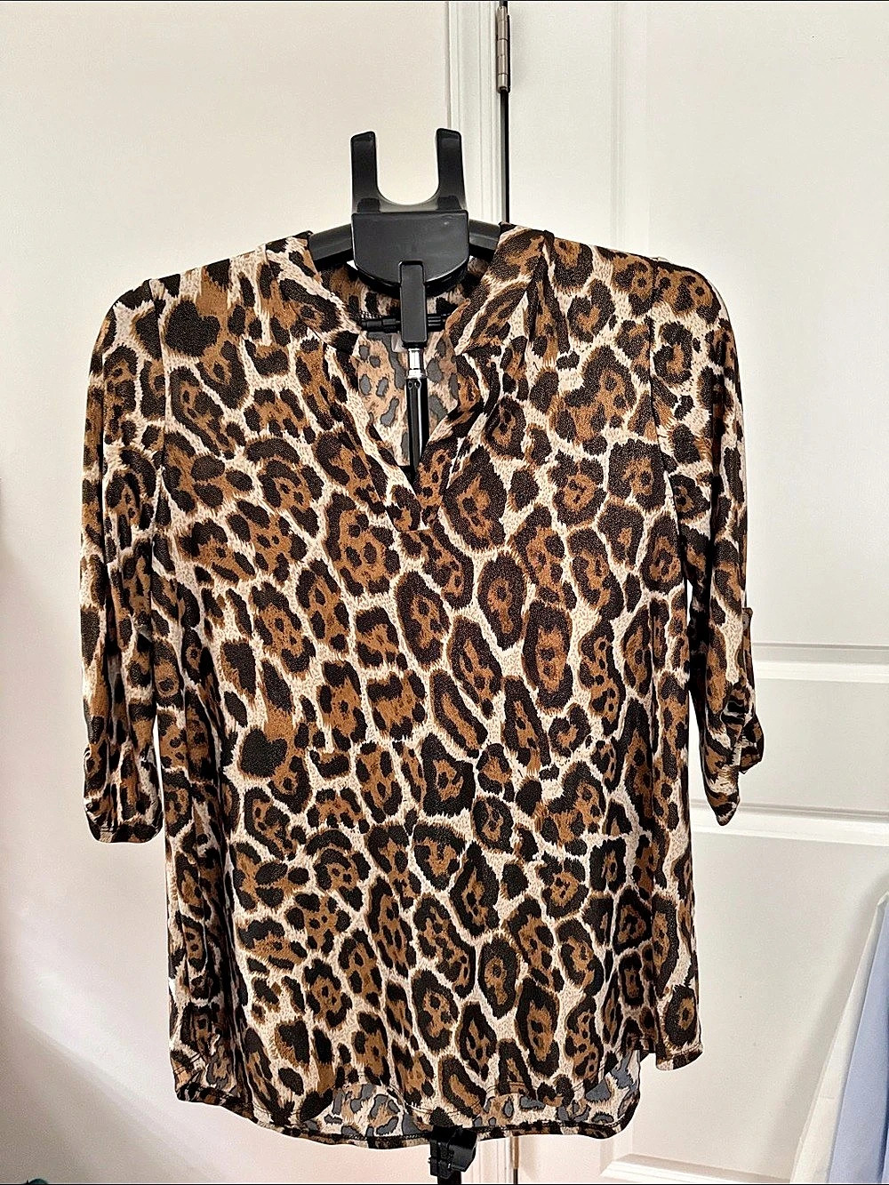 honeyme  Gabby Leopard Print Blouse in Brown & Black Size Medium